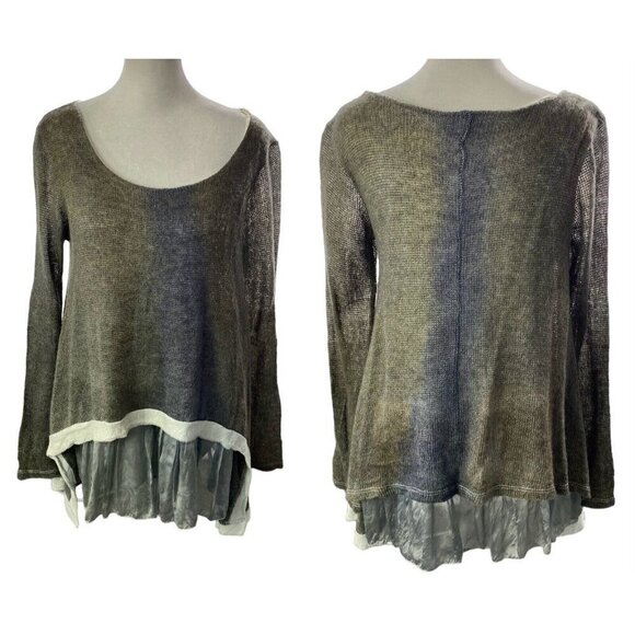 BELLE FRANCE Top Tunic Sweater Sequin Layered Asymmetric Brown Multicolor M 5015 - Picture 1 of 16
